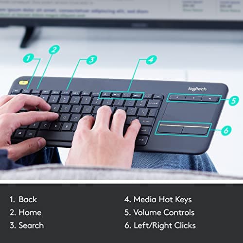 Logitech K400 Plus Wireless Touch TV Keyboard for Media Control - Black — view 5