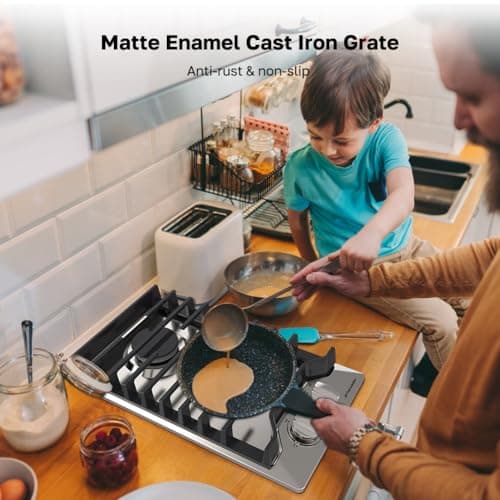 12 Inch Gas Cooktop, ThermoMate Heavy Built In Gas Rangetop with 2 High Efficiency SABAF Burners, NG/LPG Convertible 304 Stainless Steel Stove Top with Flame Out Protection, CSA Certified — view 5