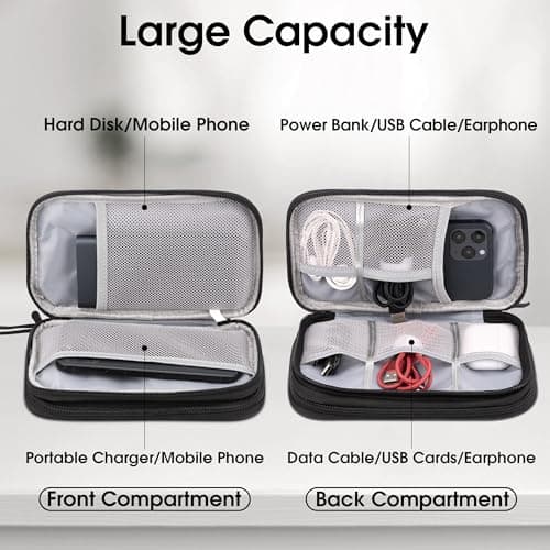 Arae Electronic Organizer, Travel Cable Organizer, Double Layers Portable Waterproof Pouch, Electronic Accessories Storage Case for Cable, Cord, Charger, Phone, Earphone (Black, M) — view 2