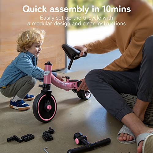 besrey 5 in 1 Toddler Bike for 1 Years to 4 Years Old Kids, Toddler Tricycle Kids Trikes Tricycle, Toys for Boy & Girl, Balance Training, Removable Pedals - Pink — view 4