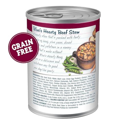 Blue Buffalo Blue’s Stew Hearty Beef Stew, Natural Grain Free Wet Dog Food with Real Beef, Peas, Carrots, & Potatoes in Thick Savory Gravy, Natural Ingredients, 12.5-oz Cans (12 Count)