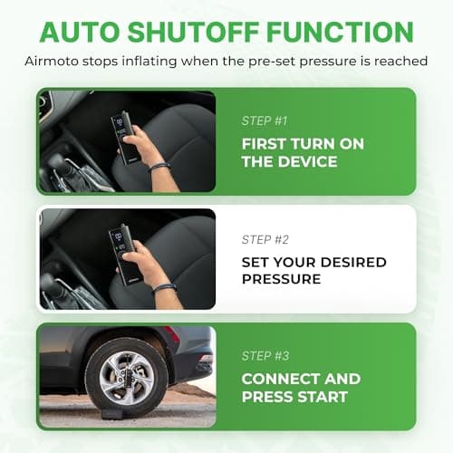 Airmoto Tire Inflator Portable Air Compressor - Air Pump For Car Tires with Digital Pressure Gauge, LED Light and Auto Shut-Off Function - Cordless Pump for Car, Motorcycle, Bicycle, Ball — view 6