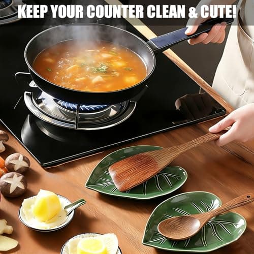 Cute Leaf Ceramic Spoon Rest for Stove Top and Kitchen Counter — view 2