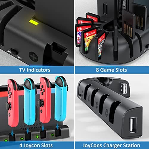 Switch Controller Charger Dock Station Compatible with Nintendo Switch Accessories & OLED Model Joycons, KDD Joycon Charging Dock Station with Upgraded 8 Game Storages, Game Accessories — view 4