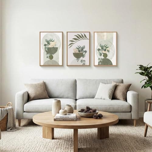Ausril Sage Green Plant Canvas Wall Art Set 3, Abstract Geometric Line Botanical Framed Prints, Beige Minimalist Boho Leaf Paintings,16x24In Mid Century Modern Artwork for Living Room,Bedroom,Office — view 4