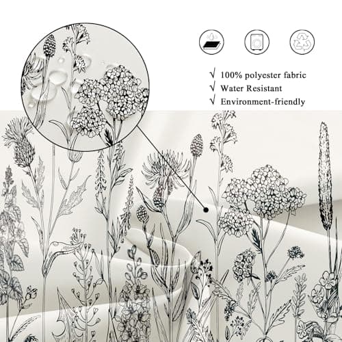 Riyidecor Small Stall Wildflower Farmhouse Half Shower Curtain 36Wx72H Inch Narrow Single Botanical Flower Floral Herbs Bathroom Windows Balconies Fabric Polyester Waterproof 7 Pack Plastic Hooks — view 5