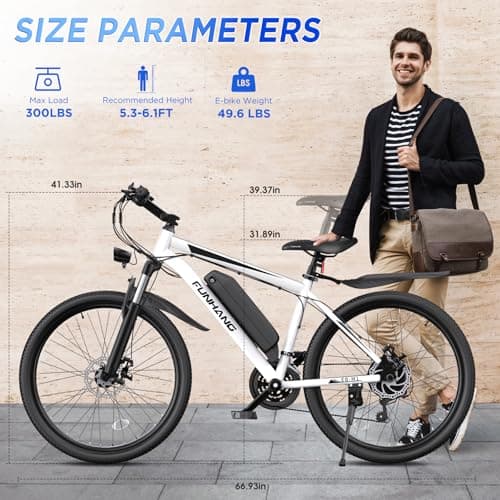 Funhang Electric Bike, 26'' 1000W Peak Ebike, Up to 50 Miles Electric Mountain Bike with 48V Removable Battery, Front Suspension, 7 Speed, UL 2849 Certified — view 5