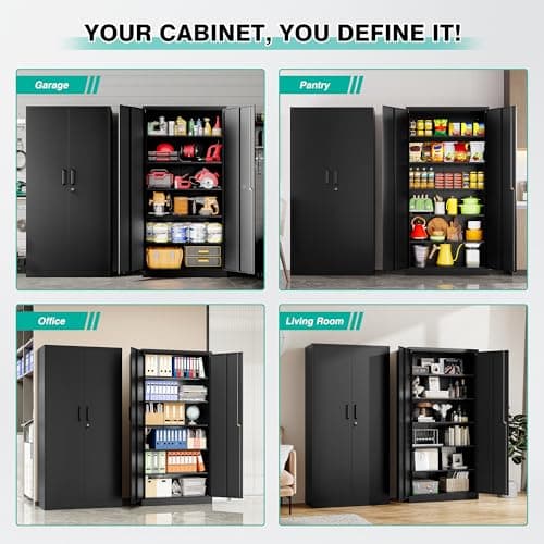 Metal Storage Cabinet with 2 Doors and 6 Shelves,Black Metal Cabinet with Lock,71" Lockable Garage Storage Cabinets,Locking File Cabinet,Steel Tool Cabinets for Home,Office,Garage,Shop,School — view 5