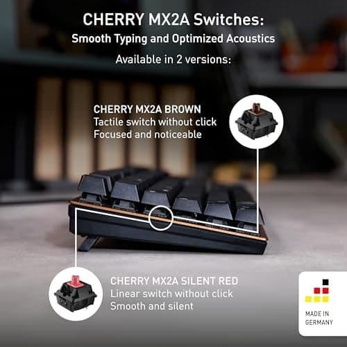 Cherry KC 200 MX, Wired Mechanical Office Keyboard, Modern Design with Elegant Aluminum Surface, USB-A Connection, MX2A Silent RED Switches, Black/Bronze