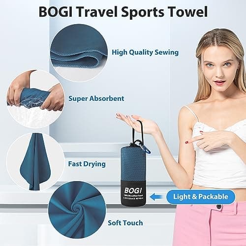 BOGI Microfiber Travel Sports Towel-Quick Dry Towel, Soft Lightweight Microfiber Camping Towel Absorbent Compact Travel Towel for Camping Gym Beach Bath Yoga Swimming Backpacking (M:40''x20''-Nblue) — view 3
