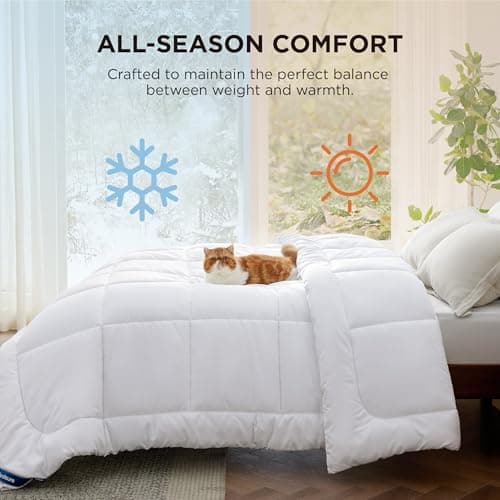 Bedsure Comforter Duvet Insert - Quilted Comforters Queen Size, All Season Duvet, GentleSoft Down Alternative Bedding Blanket, with 8 Tabs, Gifts for Women/Men, White, Queen 88 x 88 Inches — view 4
