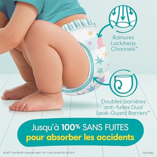 Pampers Easy Ups Girls & Boys Potty Training Pants, Size 7 (5T6T), Bluey Absorbent Training Underwear, Up to 100% Leakproof Day and Night, Hypoallergenic, 1 Pack (Count of 70) — view 12