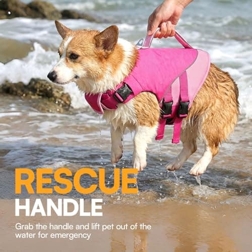 Queenmore Small Dog Life Jacket, Dog Life Vest for Swimming Boating, Puppy Swim Vest for Small Dogs, Ripstop High Visible Pet Water Vests with Strong Rescue Handle, Pink S — view 3