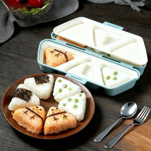 DumFurc 6 in 1 Onigiri Mold Triangle Rice Ball Mold Musubi Press Onigiri Maker Sushi Making Kit Once Quickly Make 6pcs Rice Balls for Lunch and Home DIY (Blue) — view 4