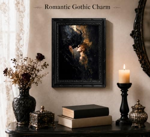 Dezrobew Gothic Framed Wall Art Woman Shadow Dark Soul Dark Academia Surrealism Decor Moody Romantic Painting for Bedroom Living Room Office 9''X11''