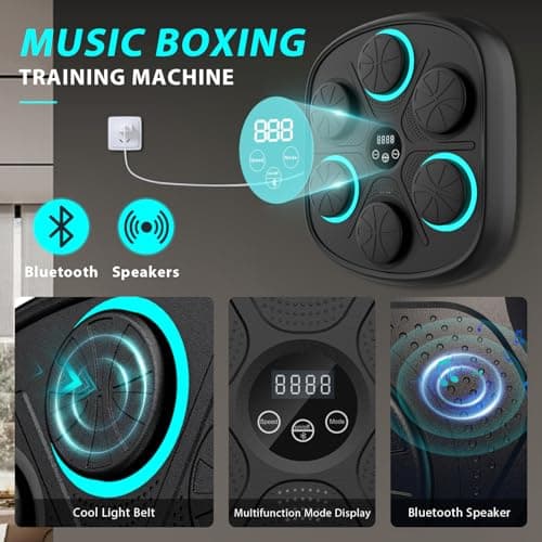 Smart Music Boxing Trainer, LED Electronic Wall Target with Bluetooth, Punching Reaction Speed Training Equipment for Home Gym, Fitness Boxing Machine for Adults Men Kids — view 2