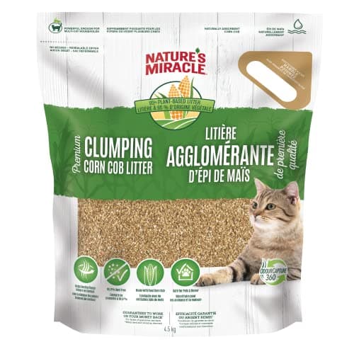 Nature’s Miracle Premium Clumping Corn Cob Litter, 10 Pounds, Made with Real Corn Cob for Fast-Clumping Litter for Multi-Cat Households