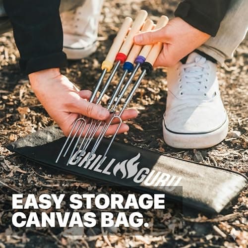 Grill Guru Smores Sticks for Fire Pit - Accessories for Campfire Marshmallow Roasting Sticks Smores Kit Outdoor-Smore Skewers Hot Dog Fork For Outside, Camping Essentials Bonfire Gear Long 32" 10 Pack — view 5