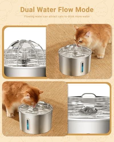 Cat Water Fountain Stainless Steel - 74oz/2.2L Automatic Large Pet Watering Bowl Dispenser for Indoor Dogs - Drinking Fountains with 3 Filter, Gifts for Cats and Kitty - Dog Waterer Bowls No Spill — view 2