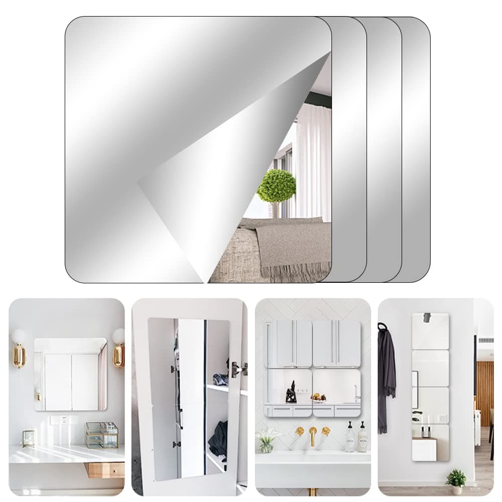 TSLBW 4 Pack Self Adhesive Mirror Stickers 15x15cm Acrylic Mirror Sheets for Wall School Home Livingroom Bathroom Bedroom Decor — view 3