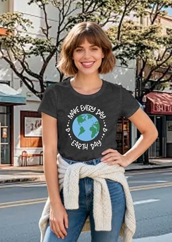 CONTEKK Womens Make Every Day Earth Day T Shirt Earth Day Graphic Tee Save The Planet Environmental Shirt Grey — view 4