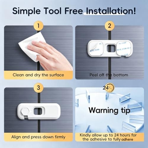 Blissleaf 2-Pack Fridge Locks, Child Proof Refrigerator/Freezer Door Lock, Child Safety Cabinet Lock with Adhesive Pads - Freezer Latch to Keep Door Closed for Latches,Drawer,Closets,Oven (White) — view 5