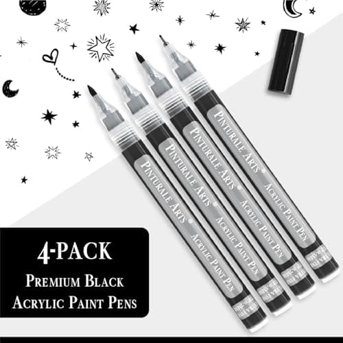 Pinturale Arts Extra Fine Tip Black Paint Pen | Set 4 Black Paint Pen Extra Fine Tip (0.7mm & 0.5mm) | For Ceramics, Rock Painting, Glass, Wood, Canvas, Metal — view 5