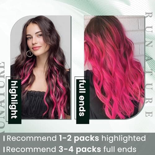 RUNATURE Pink Clip in Hair Extenisons Human Hair Tangle-free 20" 30g 5pcs