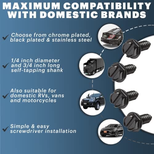 OttoSpeed Rustproof License Plate Screws (4-Pack, Black-Slotted)