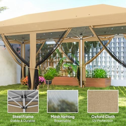 Outsunny 10' x 20' Pop Up Canopy Tent Gazebo with Removable Mesh Sidewall Netting, Carry Bag for Backyard Patio Outdoor, Beige — view 2