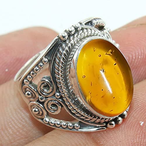 Solid 925 Sterling Silver Ring For Womens Amber Ring Sterling Silver Engagement Ring Bezel Set Gemstone Ring