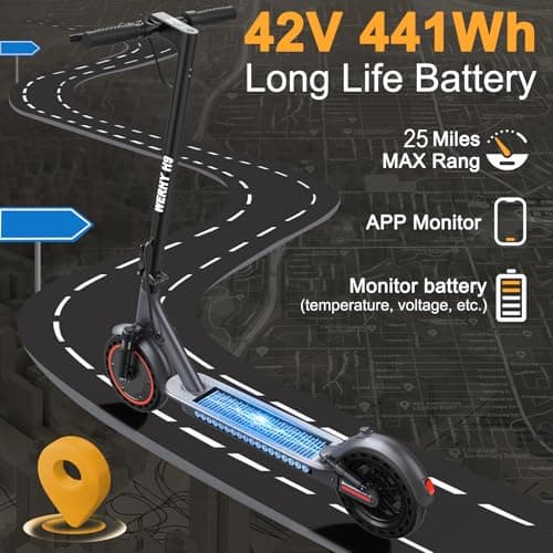 WERHY Electric Scooter, 500W Motor, Max 25 Miles Long Range, 22 MPH Max Speed, 10" Solid Tire, Lightweight Foldable E-Scooter with Dual Braking, Digital Display, Cruise Control — view 3