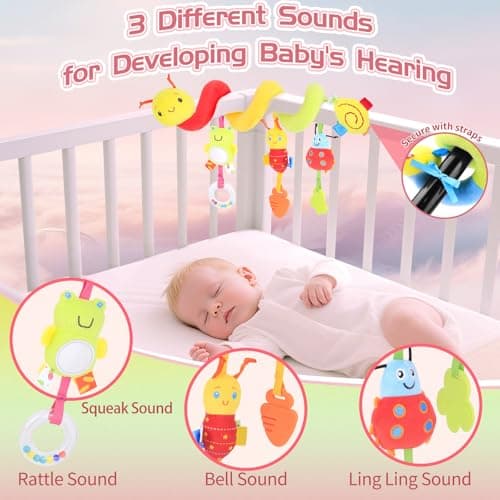 Car Seat Toys for Babies 0-6 Months, Upgraded Spiral Hanging Crib Stroller Activity Toys with Detachable Rattles, Baby Car Seat Accessories Toy for Developing Sensory Skills, Gift for Newborn Infant — view 3