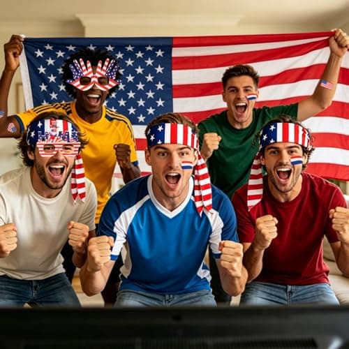 Vryxond 45pcs 2026 World Soccer Cup Fan Gear Set USA Team Fans Kit Game Day Flag Whistle Stickers Face Paint Drawstring Bag Wristband and Headband Set Gifts and Parade Supplies for Soccer Fans — view 6