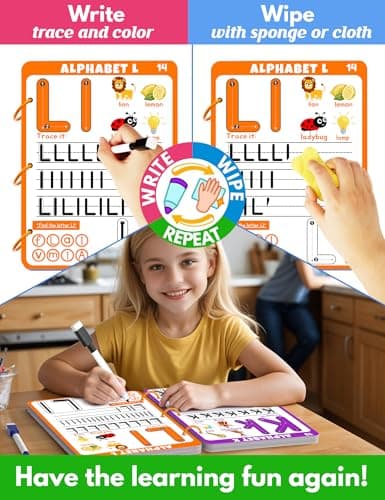 Preschool Learning Activities Educational Workbook, 62 Reusable Pages Pre Kindergarten Workbooks, Number Letter Tracing Books for Kids, Autism Learning Materials, ABC Busy Book for Kids Ages 3-7 — view 2