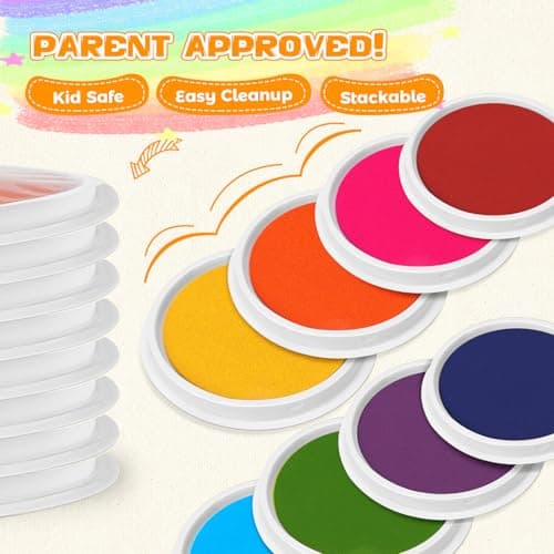 Nliyeisu 7 Inch Ink Pad Pads for Kids Washable, Large Stamp Pad with 8 Vibrant Colors, Non-Toxic Finger Paint & Stamp Pads Set for Arts and Crafts, Perfect for Children's DIY Projects, Home School Use — view 4