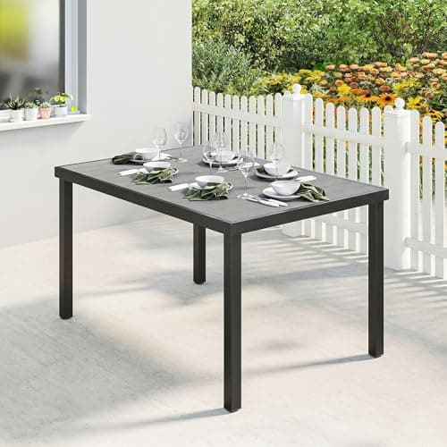 Outsunny 55" Outdoor Dining Table for 6, Rectangular Patio Table with Slatted Wood-Plastic Composite Top and Steel Frame for Garden, Backyard, Deck, Grey