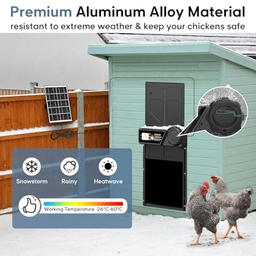 Large Automatic Chicken Coop Door Solar Powered, Aluminum Solar Chicken Coop Door with Timer Mode, Premium 7W Solar Panel & Large LCD Display, Advanced Anti-Pinch Design — view 5