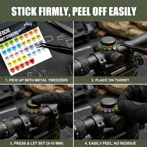 Quafochi 12 Sheets Turret Sticker Tags for Scope, Waterproof Yardage Stickers, Easy to Read, No Residue, Fits Most Scope Caps, Fast Dialing for Long & Short Range Shooting, Rifle Scope Turret Stickers — view 2