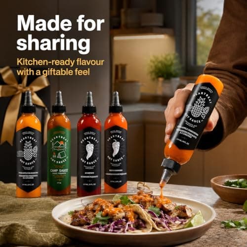 Heartbeat Hot Sauce Essential Collection | Pineapple Habanero, Red Habanero, Camp Sauce & Scorpion | Small-Batch Canadian Hot Sauce Gift Set with Collectible Sticker (4 x 177 mL) — view 5