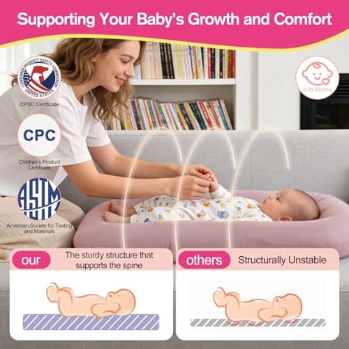 Baby Lounger for Newborn 0-24 Months, Infant Support Cushion Compliant with 16 CFR 1243, Soft Cotton Portable Infant Lounger for Supervised Awake Time, Washable Cover (Pink), Pallet of Product — view 2