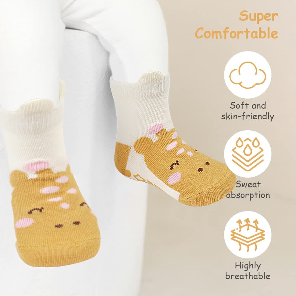 Vicloon Calcetines de Algodón Antideslizantes,5 Pares de Calcetines de Bebé,Calcetines Antideslizantes para Bebés,Calcetines Deportivos Antideslizantes Bebé — view 6