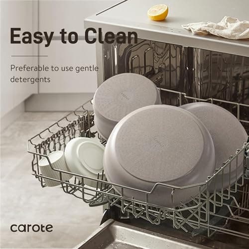 CAROTE 19pcs Pots and Pans Set Non Stick, Nonstick Cookware Set Detachable Handle, Induction Kitchen Cooking Sets with Removable Handle, RV Kitchen, Oven Safe, Taupe — view 5