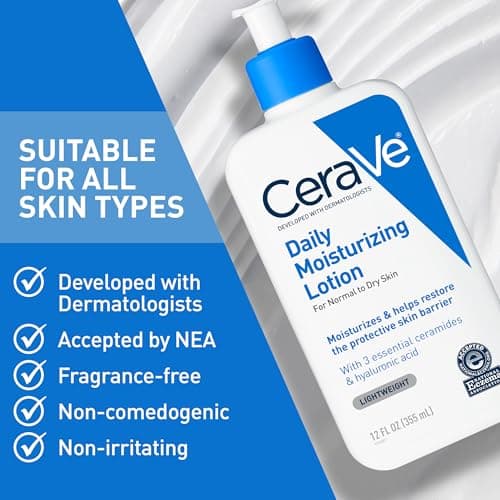 CeraVe Daily Moisturizing Lotion for Dry Skin, Body Lotion & Face Moisturizer with Hyaluronic Acid and Ceramides, Daily Moisturizer, Fragrance Free, Oil-Free, 19 Ounce — view 4