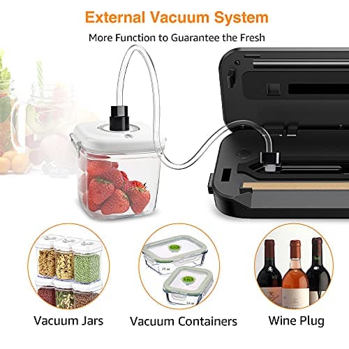 Updated Vacuum Sealer Machine 2025, MEGAWISE Food Sealer w/Starter Kit, Dry & Moist Food Modes, Compact Design with 10 Vacuum Bags & Built-in Cutter (Grey) — view 3
