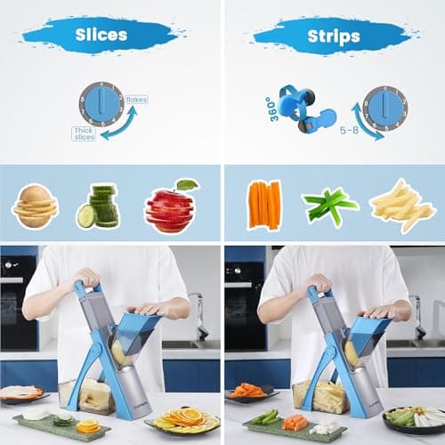 SupMaKin Upgrade Safe Mandoline Slicer Plus, Vegetable Chopper, Potato Slicer, Food Slicer Onion Chopper, Fry Cutter, Veggie Salad Dicer Kitchen Chopping Artifact Gifts (Blue) — view 3