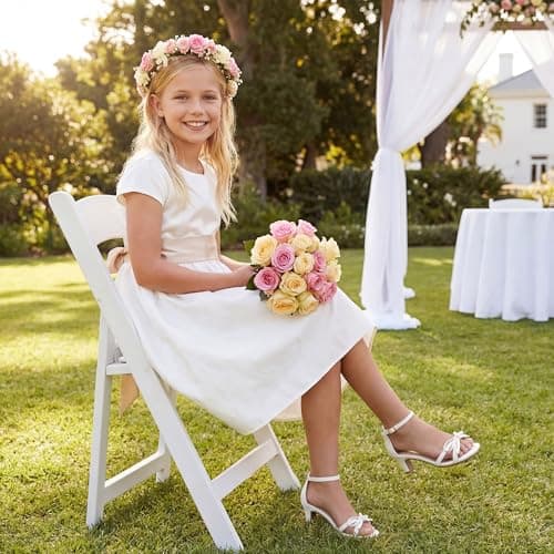 Furdeour Girls High Heels Kids Sandals Flower Girl Shoes Dress Shoe Size 4 White Teen Party Easter Dance 12 Year Big Kid Daughter Pageant Communion Formal Dressy Zapatos Para Niñas (F2909 White 4)