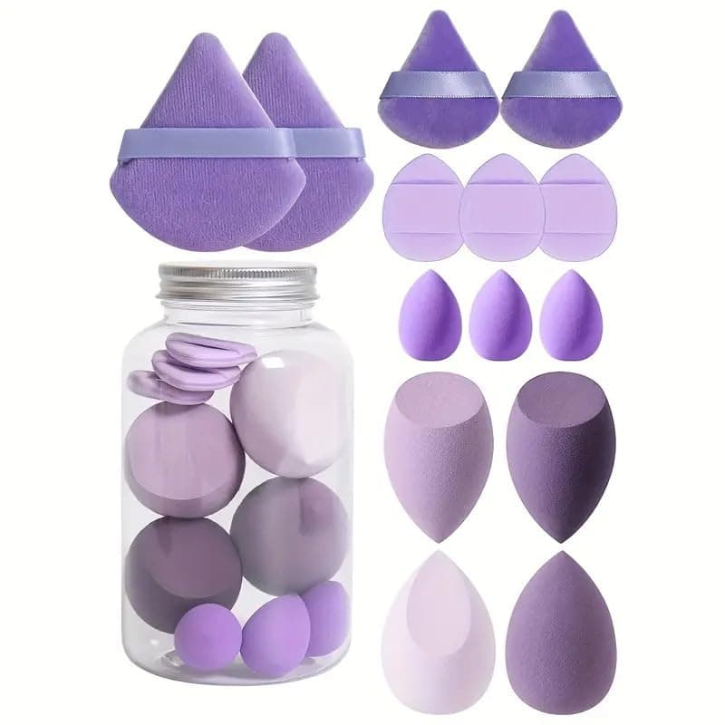 12-Piece All-Purpose Makeup Sponge Puff Set, includes3 Powder Puffs,3 Mini Air Cushion Puffs, 3 BeautyBlenders & 3 Mini Beauty Blenders, Pink