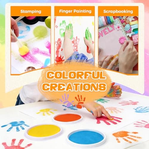 Nliyeisu 7 Inch Ink Pad Pads for Kids Washable, Large Stamp Pad with 8 Vibrant Colors, Non-Toxic Finger Paint & Stamp Pads Set for Arts and Crafts, Perfect for Children's DIY Projects, Home School Use — view 5
