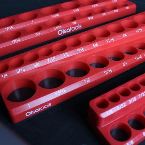 Olsa Tools Magnetic Socket Organizer - 3 Piece Socket Holder Kit - 1/2-Inch - 3/8-Inch - 1/4-Inch Drive - SAE - Red - Holds 68 Sockets - Professional-Grade Tool Organizer - Part: 1150 — view 4